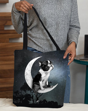 Boston Terrier-Sit On The Moon-Cloth Tote Bag