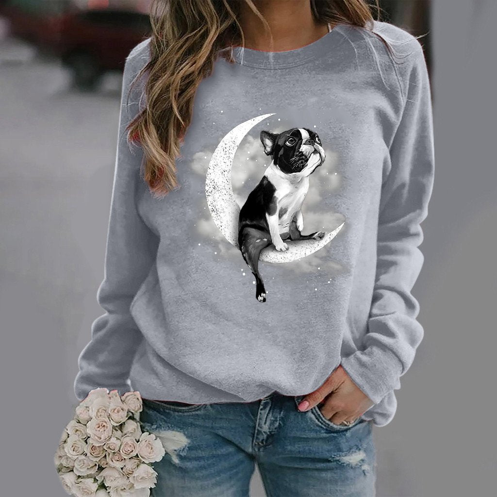 Boston Terrier -Sit On The Moon- Premium Sweatshirt