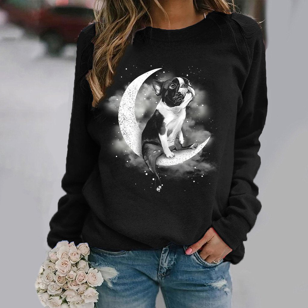 Boston Terrier -Sit On The Moon- Premium Sweatshirt