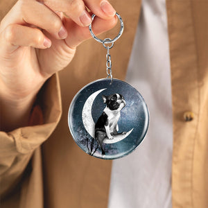 Boston Terrier-Stars and Moon-Round Resin Epoxy Metal Keychain