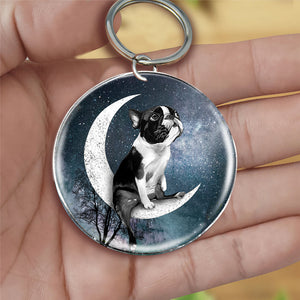 Boston Terrier-Stars and Moon-Round Resin Epoxy Metal Keychain