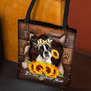 Boston Terrier-Sunflower&Dog Mom Cloth Tote Bag