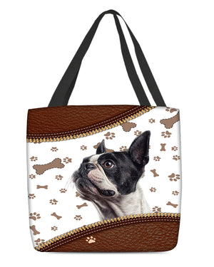 Boston Terrier-Zipper Texture-Cloth Tote Bag