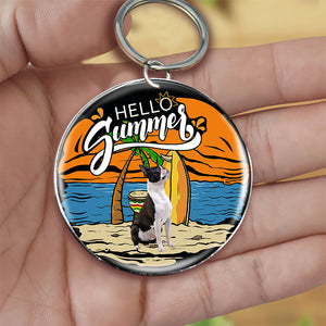 Boston Terrier Hello Summer-Round Resin Epoxy Metal Keychain