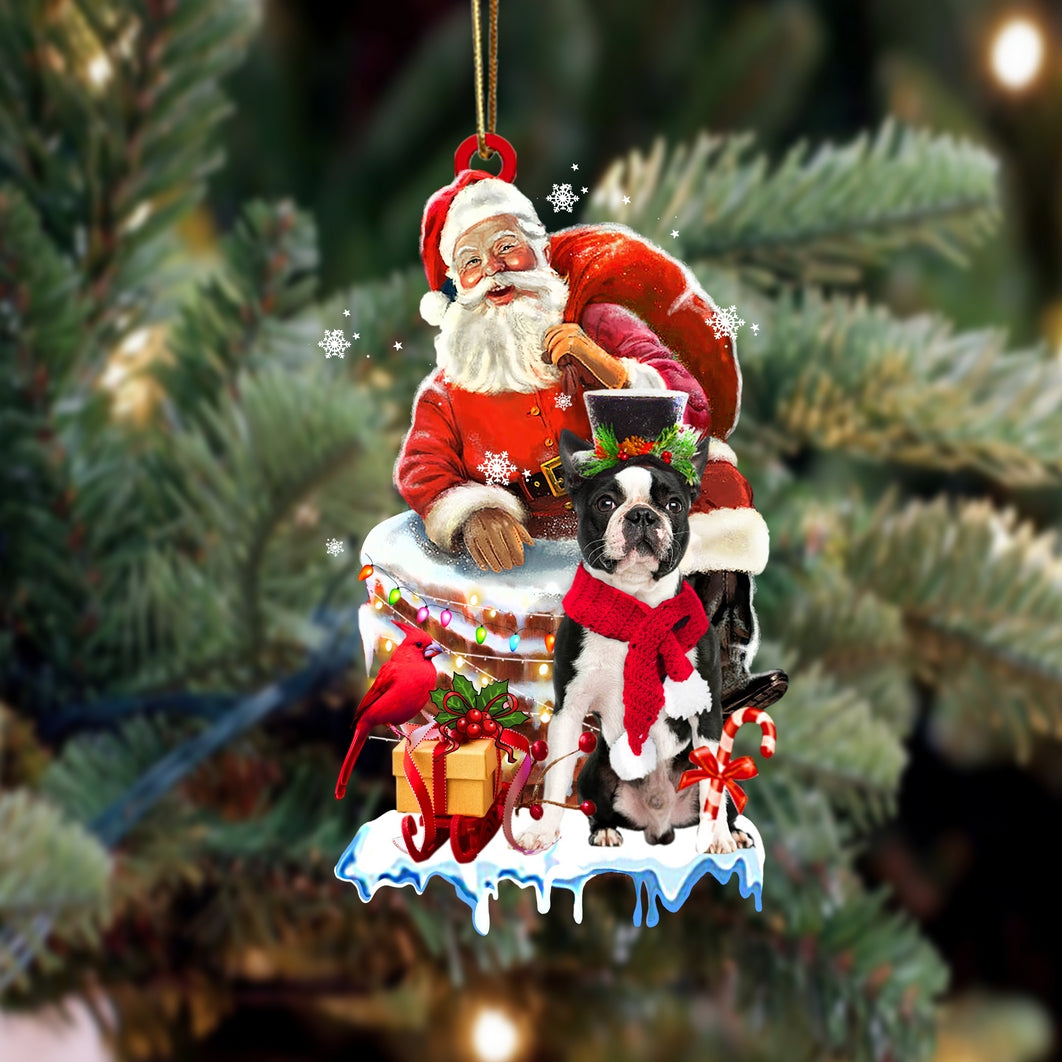 Boston Terrier 1-Christmas Chimney Two Sided Ornament