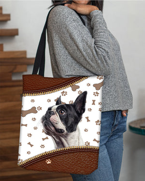 Boston Terrier-Zipper Texture-Cloth Tote Bag