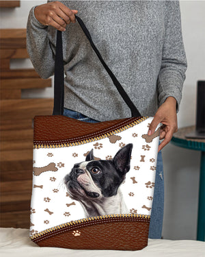 Boston Terrier-Zipper Texture-Cloth Tote Bag