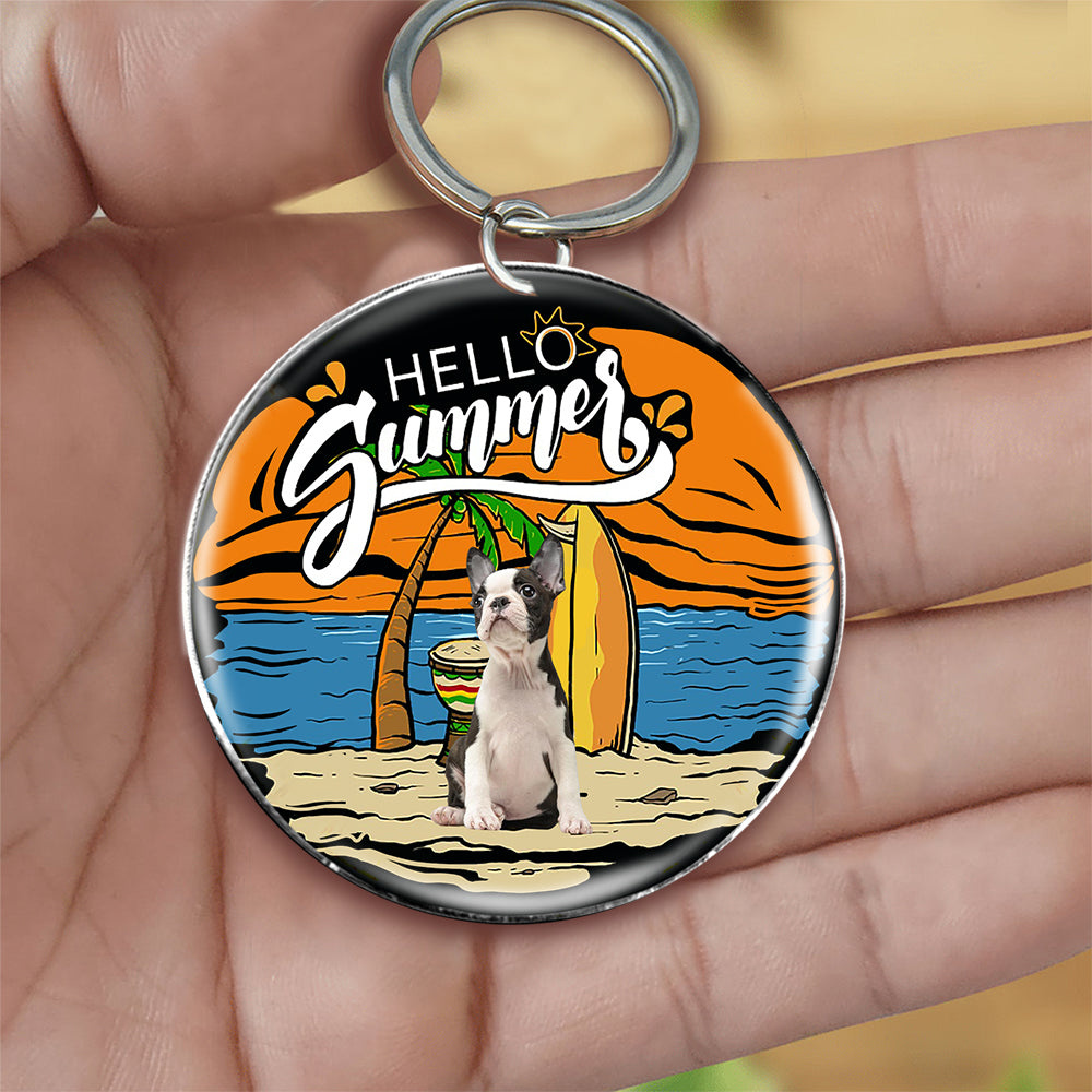 Boston Terrier3 Hello Summer-Round Resin Epoxy Metal Keychain