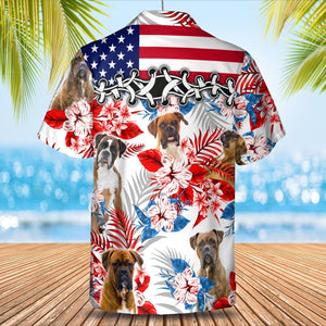 Boston Terrier American Flag Hawaiian Shirt