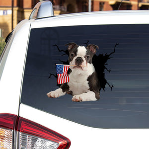 Boston Terrier And American Flag Independent Day Car Sticker Decal