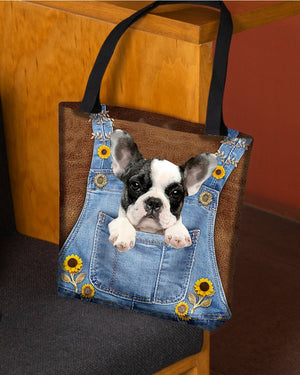 Boston Terrier And Sunflower-Cloth Tote Bag