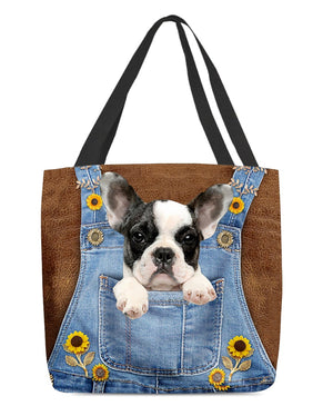 Boston Terrier And Sunflower-Cloth Tote Bag