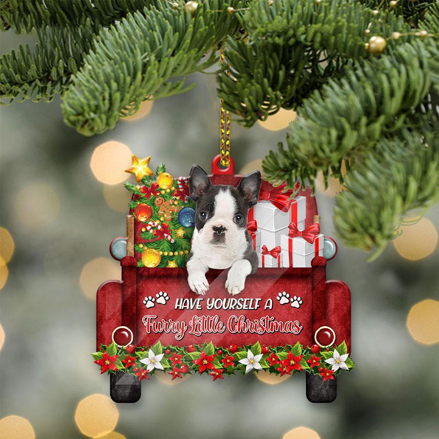 Boston Terrier Sit On A Truck-Two Sided Ornament