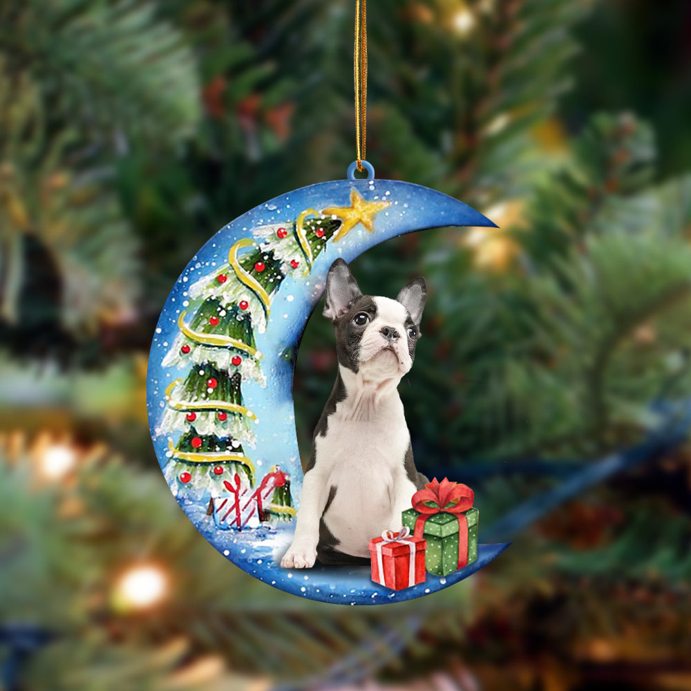 Boston Terrier Sit On The Blue Moon-Two Sided Ornament