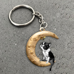 Boston Terrier-Dog & Moon Flat Acrylic Keychain