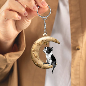 Boston Terrier-Dog & Moon Flat Acrylic Keychain