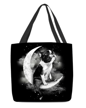 Boston Terrier Sit On The Moon With Starts-Cloth Tote Bag