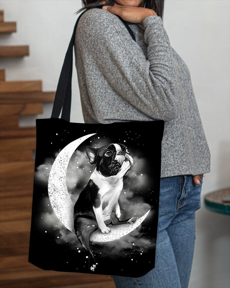 Boston Terrier Sit On The Moon With Starts-Cloth Tote Bag