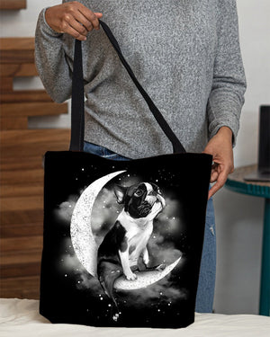 Boston Terrier Sit On The Moon With Starts-Cloth Tote Bag