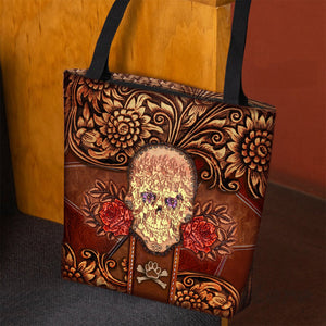 Boston Terrier Skull Flower Cloth Tote Bag