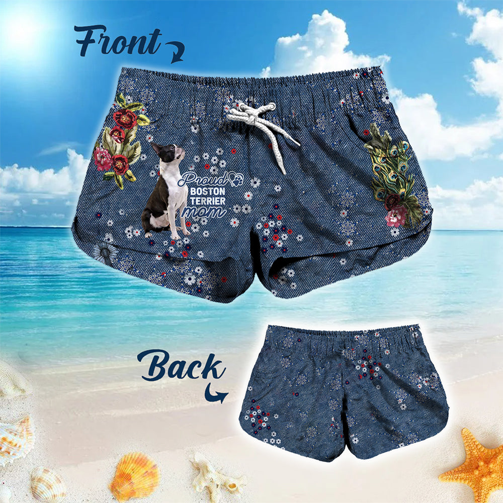 Boston Terrier Pround Mom-Women Hawaii Beach Shorts