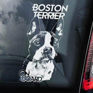 Boston Terrier on Board-Car Window Sticker-Dog Sign Decal