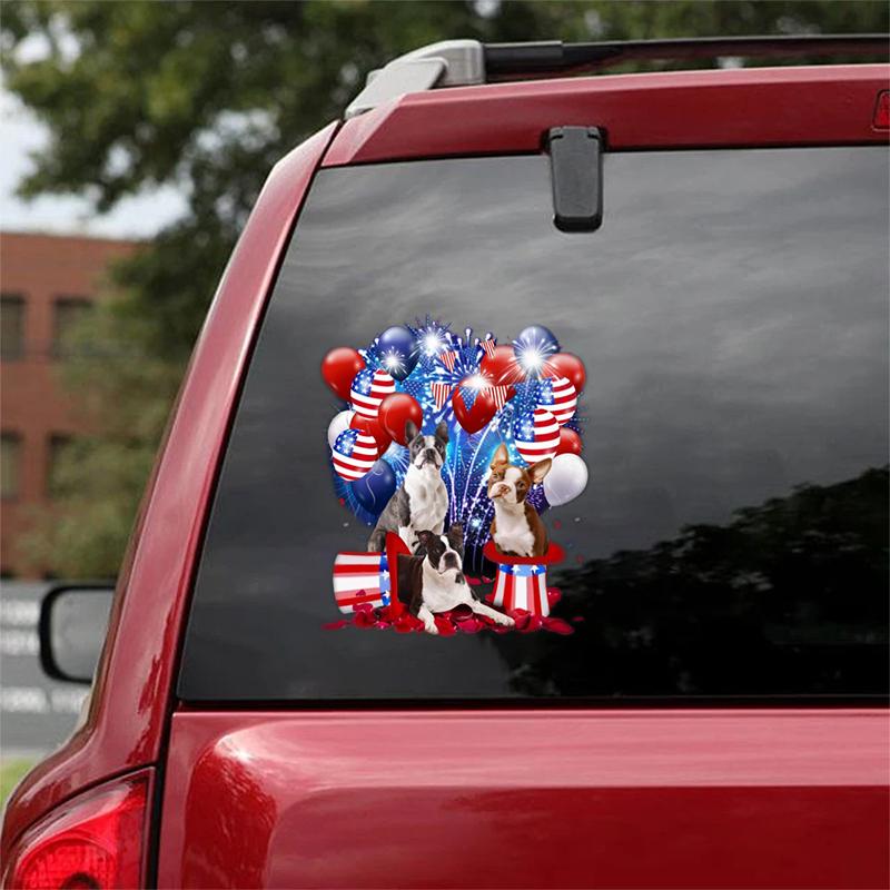 Boston Terrier - Fireworks Celebration Car Sticker