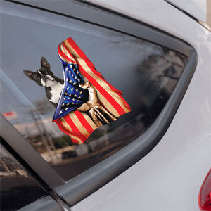 Boston terrier-American Flag Front Car Sticker