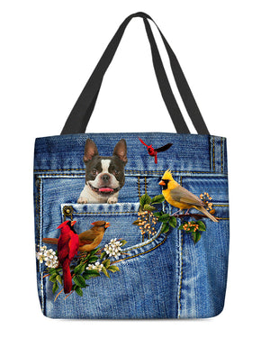 Boston Terrier-Cardinal & Dog Cloth Tote Bag