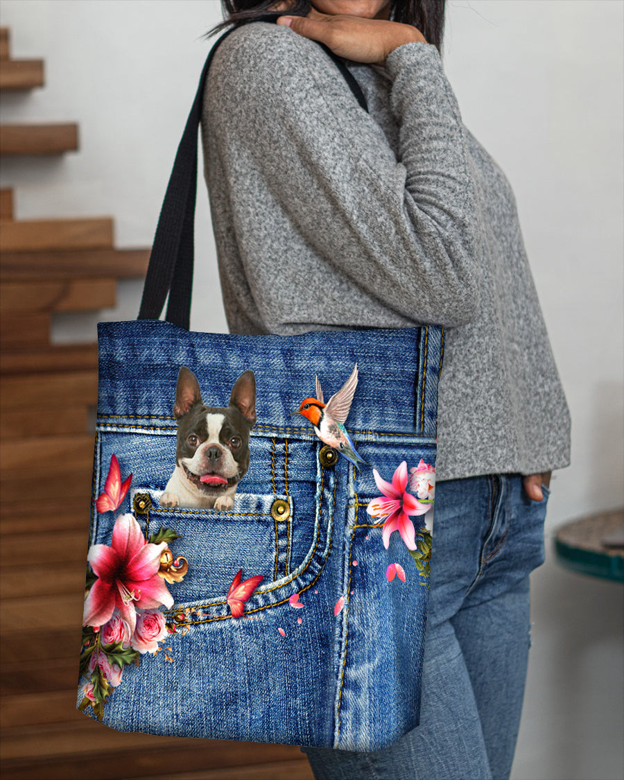 Boston terrier-Lily Cloth Tote Bag