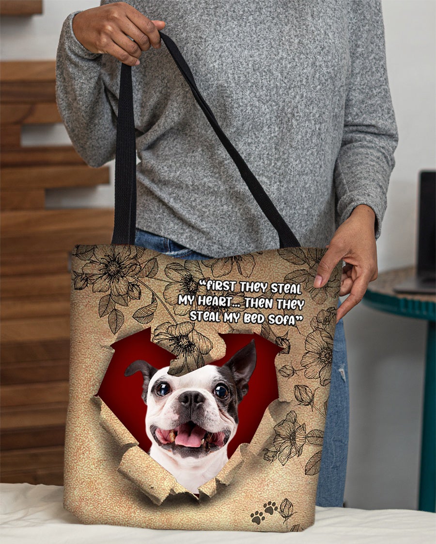Boston terrier-Torn Cloth Tote Bag