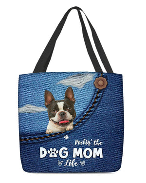 Boston Terrier-Dog Mom Life-Cloth Tote Bag