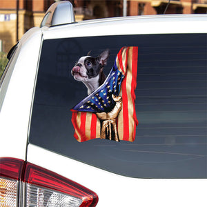 Boston terrier 2-American Flag Front Car Sticker