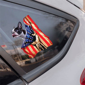 Boston terrier 2-American Flag Front Car Sticker