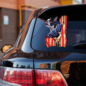 Boston terrier 2-American Flag Front Car Sticker