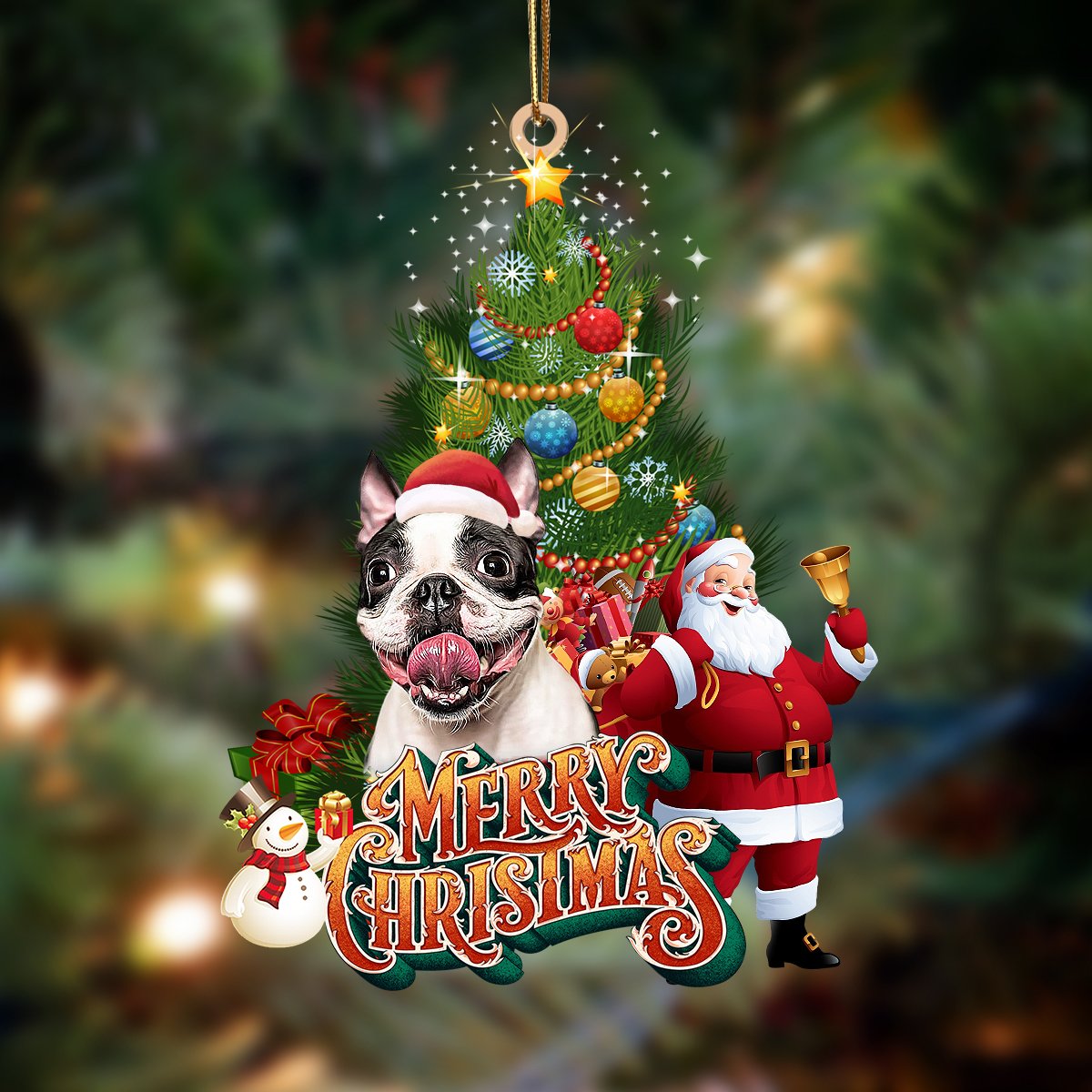 Boston terrier 2-Christmas Tree&Dog Hanging Ornament