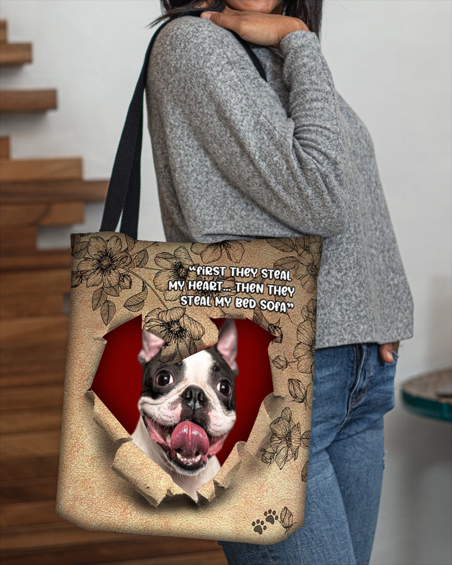 Boston terrier 2-Torn Cloth Tote Bag