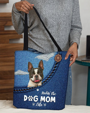 Boston Terrier-Dog Mom Life-Cloth Tote Bag