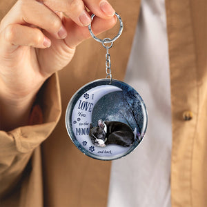 Boston terrier Moon Back-Round Resin Epoxy Metal Keychain