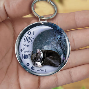 Boston terrier Moon Back-Round Resin Epoxy Metal Keychain