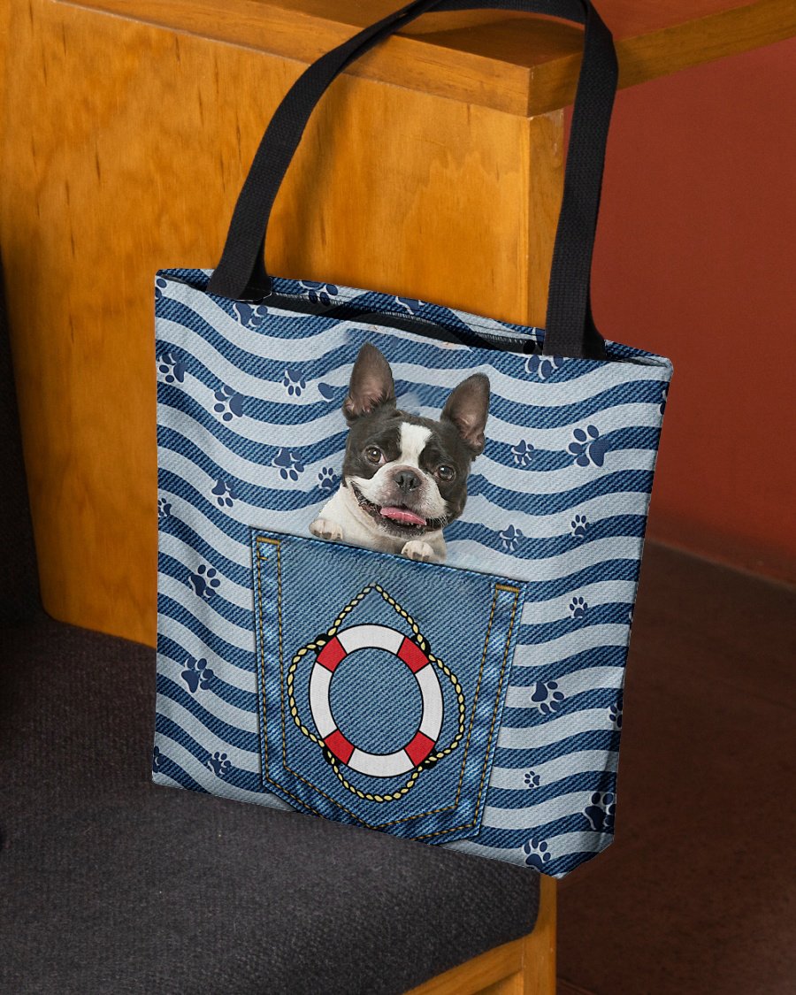 Boston terrier On Board-Cloth Tote Bag