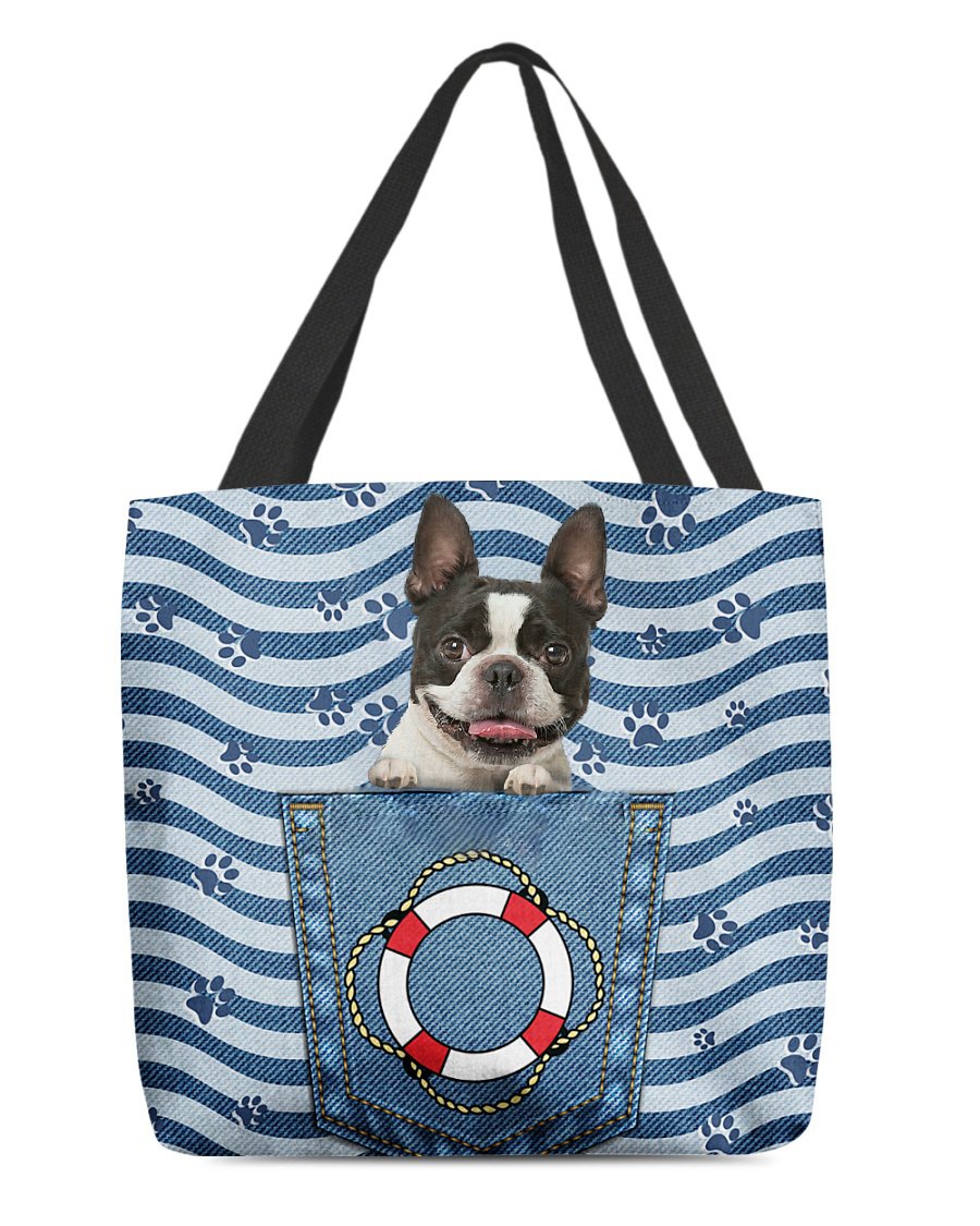 Boston terrier On Board-Cloth Tote Bag