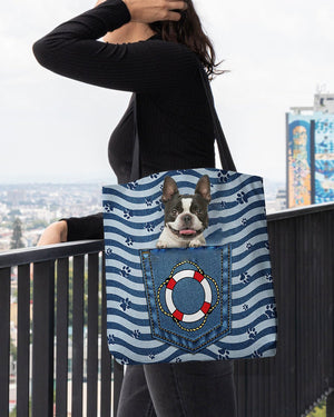 Boston terrier On Board-Cloth Tote Bag