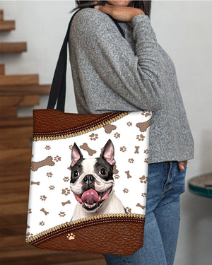 Boston Terrier2-Zipper Texture-Cloth Tote Bag