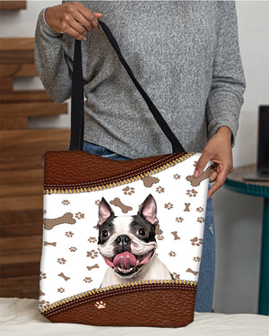 Boston Terrier2-Zipper Texture-Cloth Tote Bag