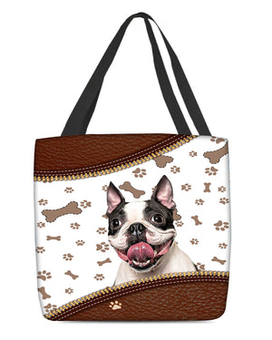 Boston Terrier2-Zipper Texture-Cloth Tote Bag