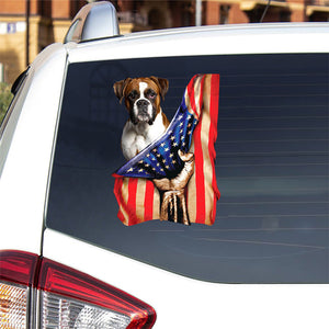 Boxer-American Flag Front Car Sticker