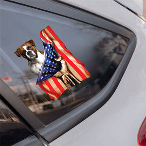 Boxer-American Flag Front Car Sticker