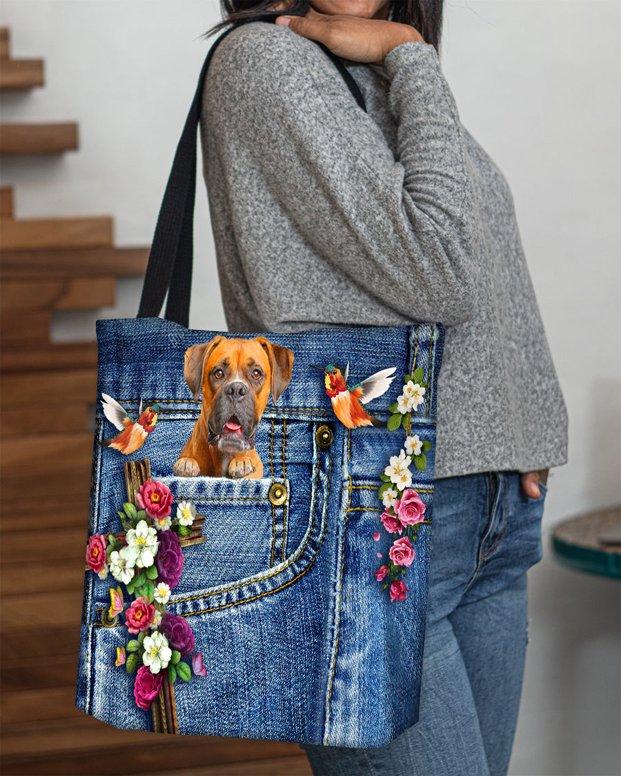 Boxer-Cardinal & Cross Flower Cloth Tote Bag