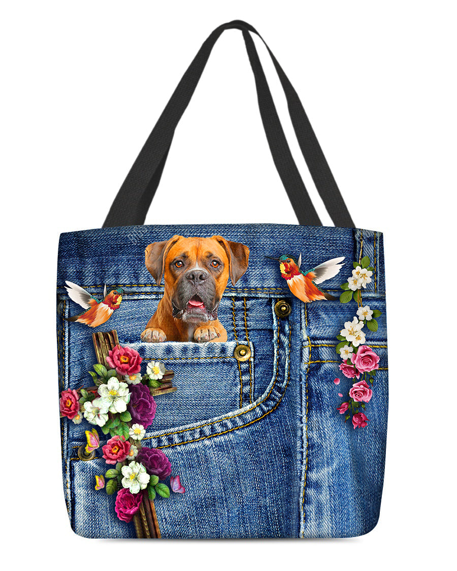 Boxer-Cardinal & Cross Flower Cloth Tote Bag